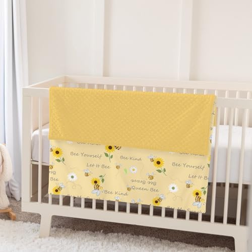 Sweet Bees Honey Baby Blankets for Girl Boy Yellow Bee Words and Sunflowers Soft Mink Dotted Backing Double Layer Swaddle Blanket Spring Summer Bed Throws for Newborn Infant Toddler Nursery 30x40 - Image 5