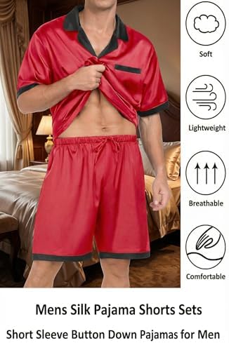 Ekouaer Men Silk Pajamas Set 2 Pieces Satin Pj Button Down Loungewear Sets - Image 4