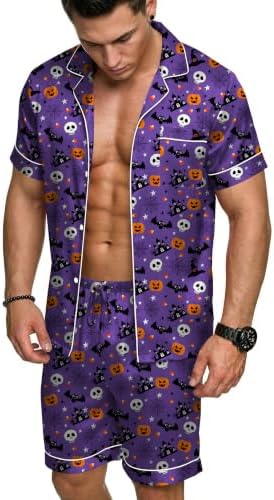 Ekouaer Mens Silk Satin Pajamas Set Short Sleeve Button Up Lounge Pjs Set by EKOUAER