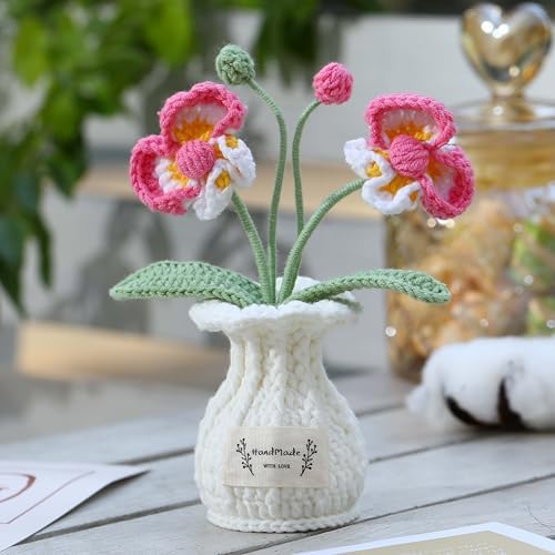 Orchid Crochet Flower Pot Deep Rose Handmade Knitted Phalaenopsis Desk Decor for Home Office - Image 4
