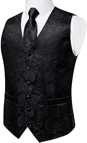 DiBanGu Mens Vest and Tie Set Formal Paisley Waistcoat and Necktie Pocket Square Cufflinks Silk Suit Vest for Tuxedo Wedding - Image 2