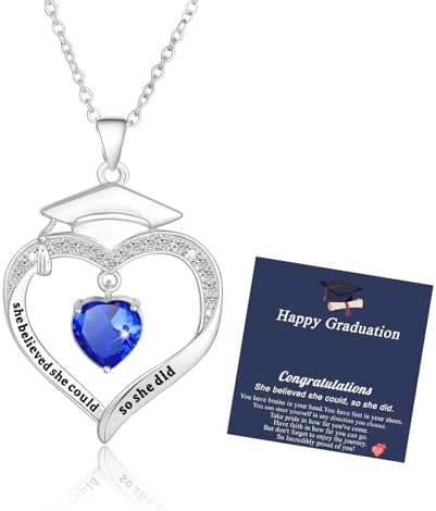 Fervia Graduation Gifts Birthstone CZ Heart Graduation Cap Necklace Gifts by Fervia