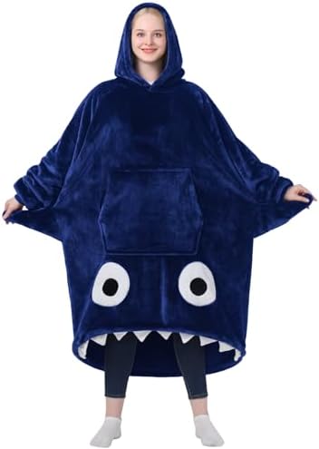 Waitu Shark Hoodie Blanket for Adult, Shark Wearable Blanket Hoodie Gifts for Women Men, Hooded Blanket with Sleeves Funny Shark Gifts for Shark Lovers, Navy by Waitu
