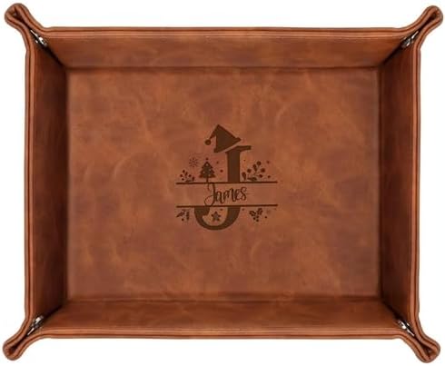 Engraved Leather Valet Tray – Personalized Mens Dresser Organizer Tray with Custom Name – Christmas Gift for Dad, Husband, or Men – Nightstand Organizer by CustomEmpire