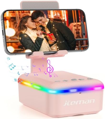 JTEMAN Gifts for Men Women,Cell Phone Stand with Bluetooth Speaker and LED Light,Cool Tech Gadgets,Unique Birthday Gifts for Men Husband Mom Dad-Pink by jteman