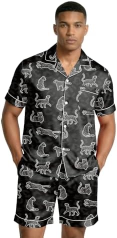 Ekouaer Mens Silk Satin Pajamas Set Short Sleeve Button Up Lounge Pjs Set - Image 2