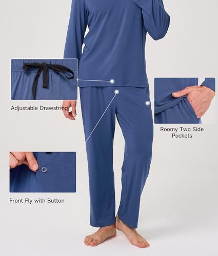 BAMBOO COOL Men's Pajama Set Long Sleeve PJs with Pants & Pockets - Image 5