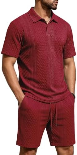 Men's 2 Pieces Outfits Casual Polo Shirt and Shorts Set Collar Athletic Jogging Summer Tracksuit - Image 2