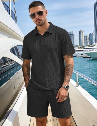 Men's 2 Pieces Outfits Casual Polo Shirt and Shorts Set Collar Athletic Jogging Summer Tracksuit - Image 3