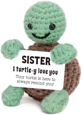 4THFARMES Mini Funny Turtle Sister Gifts Birthday Easter Mothers Day, Soul Sister Friend Gifts for Women Girls Presents, I Love You Small Cute Stuff Things, Handmade Emotional Positive Crochet Turtle by 4THFARMES