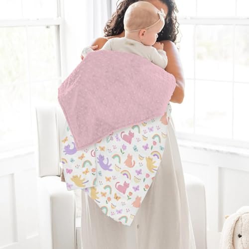 Colorful Cats Rainbow Flower Baby Blankets for Girl Boy Rainbow Cats Butterflies Soft Mink Dotted Backing Double Layer Swaddle Receiving Blanket Cats Lover Gift Bed Throw for Infant Toddler Crib 30x40 - Image 4