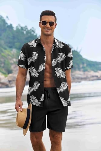 COOFANDY Men's Summer Beach Outfits 2 Piece Short Sleeve Shirts and Shorts Vacation Texture Linen Sets for Men - Image 2