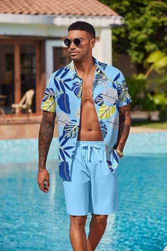 COOFANDY Men's Hawaiian 2 Piece Outfits Floral Button Down Shirt and Shorts Vacation Outfits Summer Beach Matching Set - Image 2