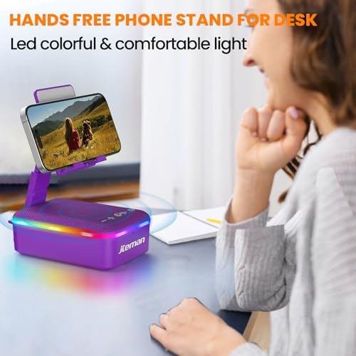 JTEMAN Gifts for Men Women,Cell Phone Stand with Bluetooth Speaker,LED Light,and Lanyard,Cool Tech Gadgets,Unique Birthday Gifts for Men Husband Mom Dad-Purple - Image 5
