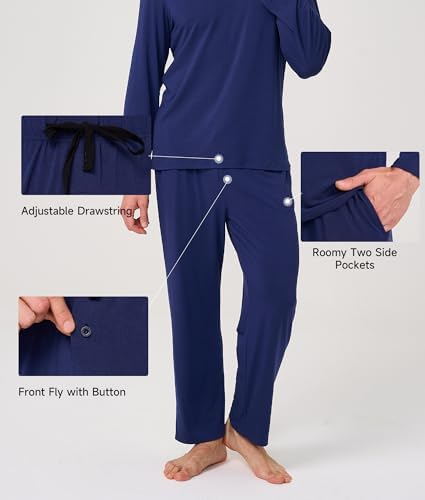 BAMBOO COOL Men's Pajama Set Long Sleeve PJs with Pants & Pockets - Image 4