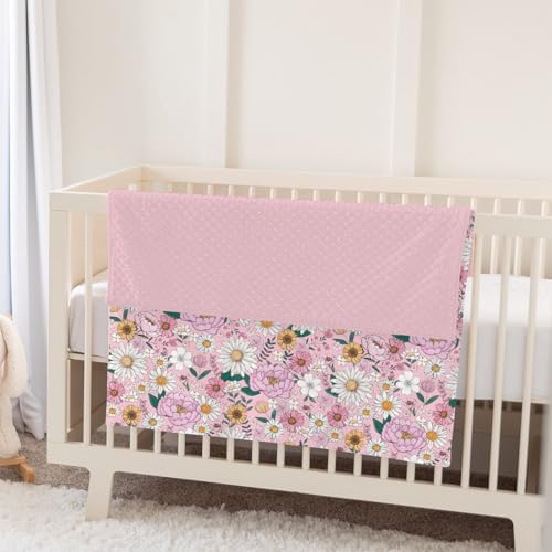 Spring Boho Floral Baby Blanket for Girl Neutral Pink Flowers Leaves Soft Mink Dotted Backing Double Layer Swaddle Receiving Blanket Pastel Peony Daisy Toddler Nursery Crib Bed Blanket 30x40 - Image 5