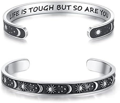 TONY & SANDY Inspirational Bracelets for Women Teen Girls Personalized Gifts for Daughter Granddaughter Mom Sister Friends Stainless Steel Engraved Cuff Birthday Easter Christmas by TONYSANDY