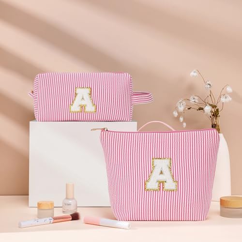 Travel Makeup Bag Organizer - Travel Essentials Toiletry Bag for Women, Initial Travel Toiletry Bag with Zipper | Preppy Stuff Birthday Gifts for Women Mom Daughter, Pink Letter G - Image 2