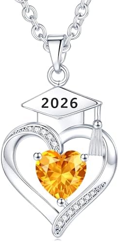 AIGOUWU 2026 Graduation Gifts - 925 Sterling Silver Heart Birthstone Necklace High School College Graduation Jewelry for Her 2026 by AiygouwuDogToys
