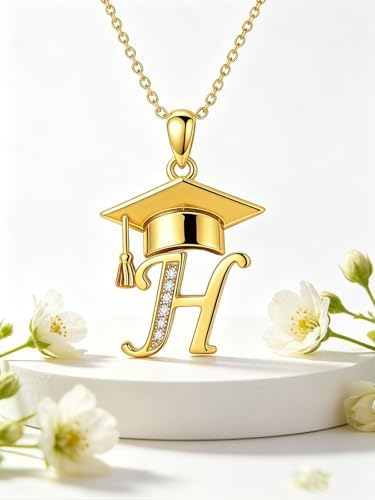 Graduation Gifts for Women, 18K Gold Graduation Initial Necklace A-Z, Inspiring Grad Pendant Necklace Present, College Seniors High School Graduations Jewelry Gifts - Image 4