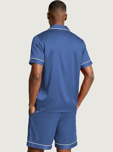 Ekouaer Mens Silk Satin Pajamas Set Short Sleeve Button Up Lounge Pjs Set - Image 6
