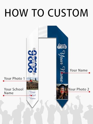 Personalized Graduation Stole Sash Custom Class of 2026 Congratulation Graduation Gifts with Photo - Image 2