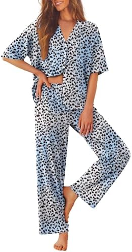 Ekouaer Women Pajamas Set Button Down Sleepwear Short Sleeve Pjs Long Pants by EKOUAER
