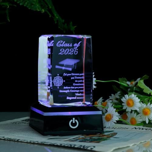 Class of 2026 Graduation Gift, Class of 2026 3D Crystal Laser Engraved Plaque with Glowing LED Base, Meaningful Senior Gift for Daughter Son, High School College Decor - Image 5