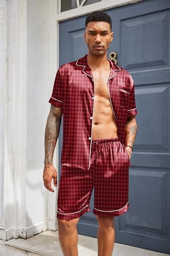 Ekouaer Mens Silk Satin Pajamas Set Short Sleeve Button Up Lounge Pjs Set - Image 3