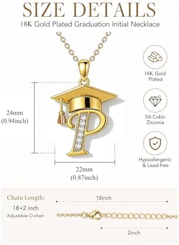 Graduation Gifts for Women, 18K Gold Graduation Initial Necklace A-Z, Inspiring Grad Pendant Necklace Present, College Seniors High School Graduations Jewelry Gifts - Image 5