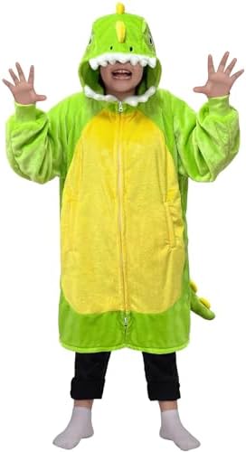 Waitu Dinosaur Wearable Blanket Hoodie Funny Halloween Costumes Gifts for Women Men Boys Girls, Zipper Hoodie Blanket Sweatshirt Cozy Unisex Flannel Dinosaur Costume Cute Gifts (Kids, Green) by Waitu