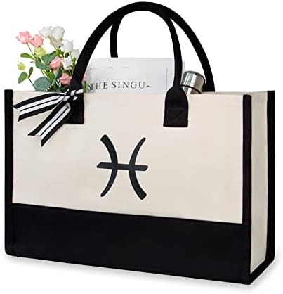 TOPDesign Personalized Initial Canvas Beach Bag, Monogrammed Gift Tote Bag for Women by TOPDesign