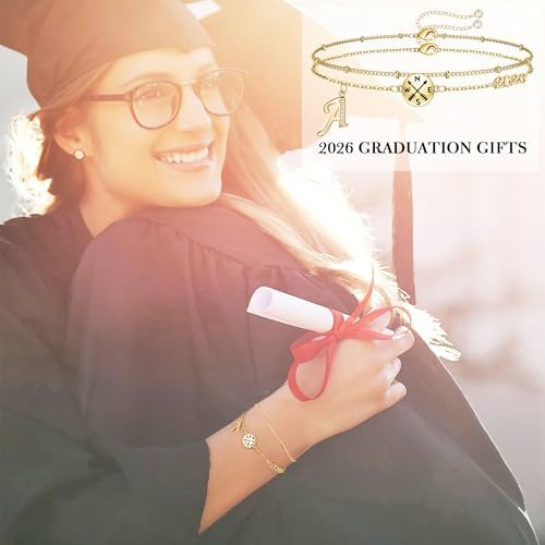 Hidepoo Graduation Gifts for Her, 14K-Gold-Plated Initial Compass Bracelet - Image 3