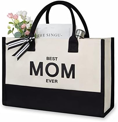 TOPDesign Personalized Initial Canvas Beach Bag, Monogrammed Gift Tote Bag for Women by TOPDesign
