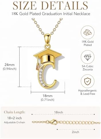 Graduation Gifts for Women, 18K Gold Graduation Initial Necklace A-Z, Inspiring Grad Pendant Necklace Present, College Seniors High School Graduations Jewelry Gifts - Image 2