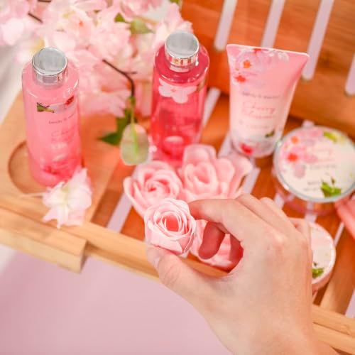 Body & Earth Gift Baskets for Women Bath and Body Set for Her, Cherry Blossom & Jasmine Spa Gifts for Women , Birthday, Christmas Gifts for Wife, Girlfriend, Mom - Image 3
