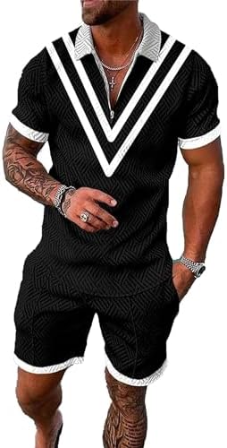 BIRW Men‘s Track Suits 2 Piece Summer Short Sets Outfits Fashion Polo Shirt Casual Short Sleeve and Shorts set by BIRW