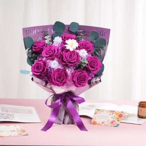 Lovenfold Flowers for Delivery Birthday Flowers Gift for Her,Preserved Flowers Bouquet 9 Roses Bouquet,Birthday Gifts for Women Mom Grandma(9 Purple Roses) - Image 6