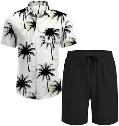 COOFANDY Men's Hawaiian 2 Piece Outfits Floral Button Down Shirt and Shorts Vacation Outfits Summer Beach Matching Set - Image 5