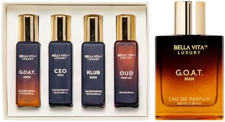 BellaVita Luxury Mens Gift Set & G.O.A.T. Man Perfume Combo | Perfume for Men with Bergamot, Lavender & Patchouli Oriental | Long-Lasting Cologne for Men by BellavitaLuxury