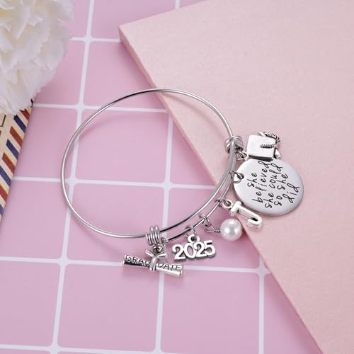 Ukodnus Class of 2025 Graduation Gift - Senior 2025 Graduate Bracelet - Inspirational Graduation Gifts for Her - 26 Initial Charm Bracelets for College High School - Image 3