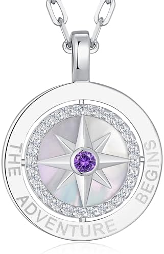 Compass Birthstone Pendant Necklace for Women, S925 Sterling Silver Jewelry by LOUISASECRET