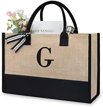 TOPDesign Personalized Initial Canvas Beach Bag, Monogrammed Gift Tote Bag for Women by TOPDesign