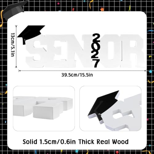 Senior 2027 Table Centerpiece Sign - Class of 2027 Graduation Table Decor - 15" Large Wooden Letter Sign for Party Decor, Photoshoot Props, High School & College Graduation Supplies (Black) - Image 2