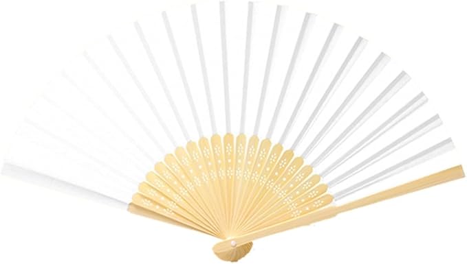 Paper Hand Fans, 8.3 Inch Foldable Handheld Fans for Wedding Favors, Party Decorations, Bridal Shower, Baby Shower, Summer Cooling, Decoration Fan (White)