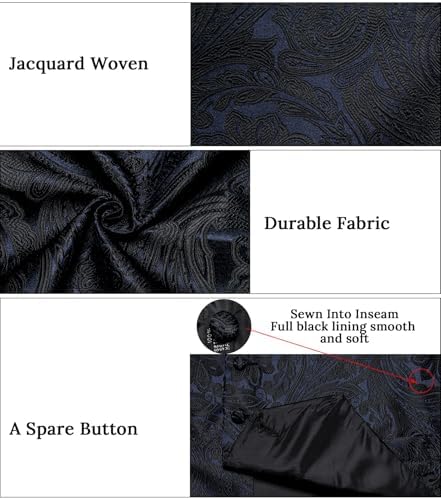 DiBanGu Mens Vest and Tie Set Formal Paisley Waistcoat and Necktie Pocket Square Cufflinks Silk Suit Vest for Tuxedo Wedding - Image 5