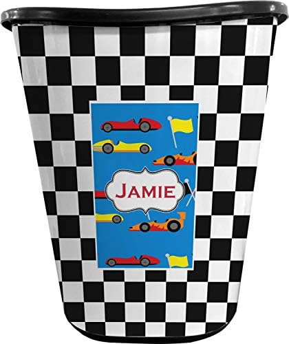 Personalized Checkers & Racecars Waste Basket - Double Sided (Black) by Unknown