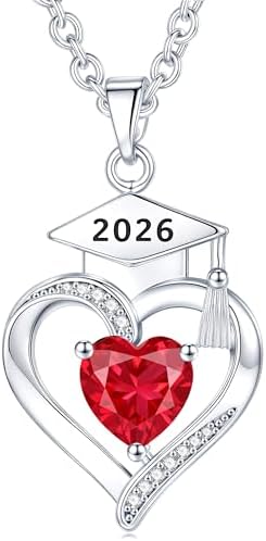 AIGOUWU 2026 Graduation Gifts - 925 Sterling Silver Heart Birthstone Necklace High School College Graduation Jewelry for Her 2026 by AiygouwuDogToys