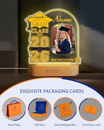 Personalized Graduation Gifts Custom Photo Name Night Light Gold and Black LED Table Lamp for 2026 University High School Senior Keepsake(Cap) - Image 4