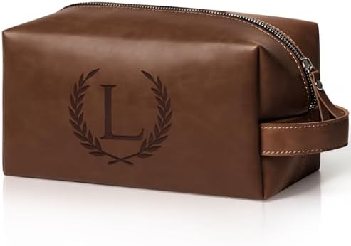 Personalized PU Leather Travel Toiletry Bag for Men Engraved Initial by Aganmi
